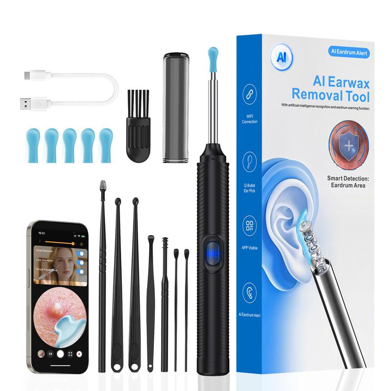 AI Ear Wax Removal Kit with 1080P HD Camera, AI Eardrum Alert, 6-Axis Gyroscope, Waterproof Lens, 230Mah Battery, 8-Piece Ear Cleaning Set, Ios & Android, FSA/HSA Eligible