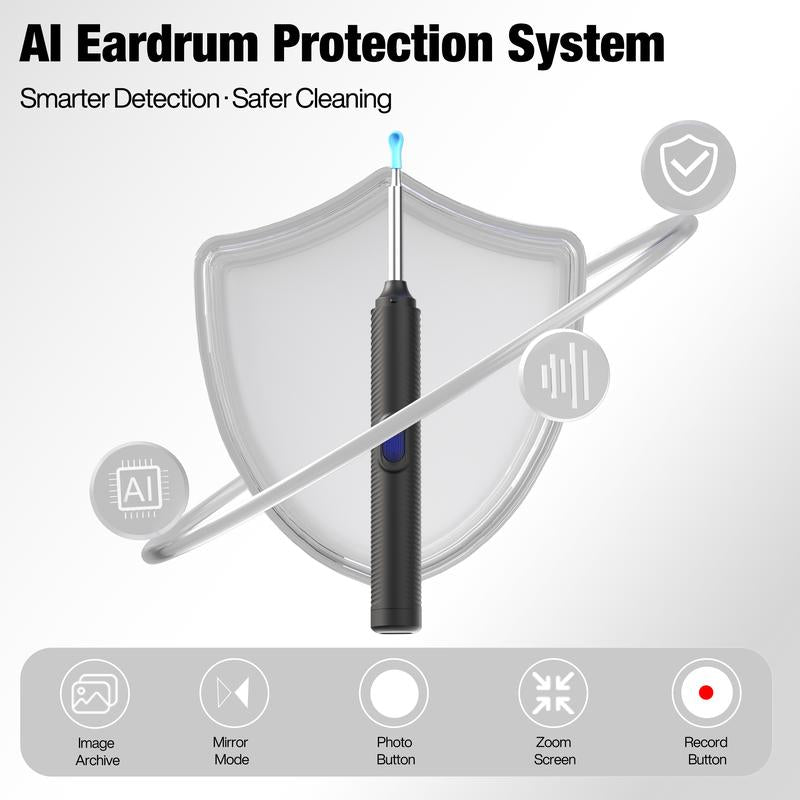 AI Ear Wax Removal Kit with 1080P HD Camera, AI Eardrum Alert, 6-Axis Gyroscope, Waterproof Lens, 230Mah Battery, 8-Piece Ear Cleaning Set, Ios & Android, FSA/HSA Eligible