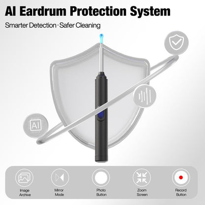 AI Ear Wax Removal Kit with 1080P HD Camera, AI Eardrum Alert, 6-Axis Gyroscope, Waterproof Lens, 230Mah Battery, 8-Piece Ear Cleaning Set, Ios & Android, FSA/HSA Eligible